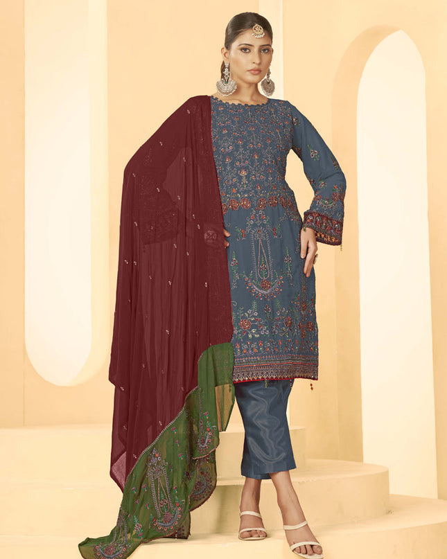 Blue Georgette Embroidered Salwar Kameez Suit