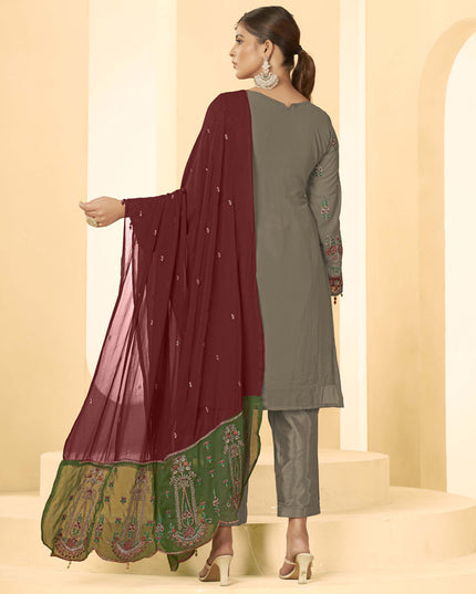 Brown Georgette Embroidered Salwar Kameez Suit