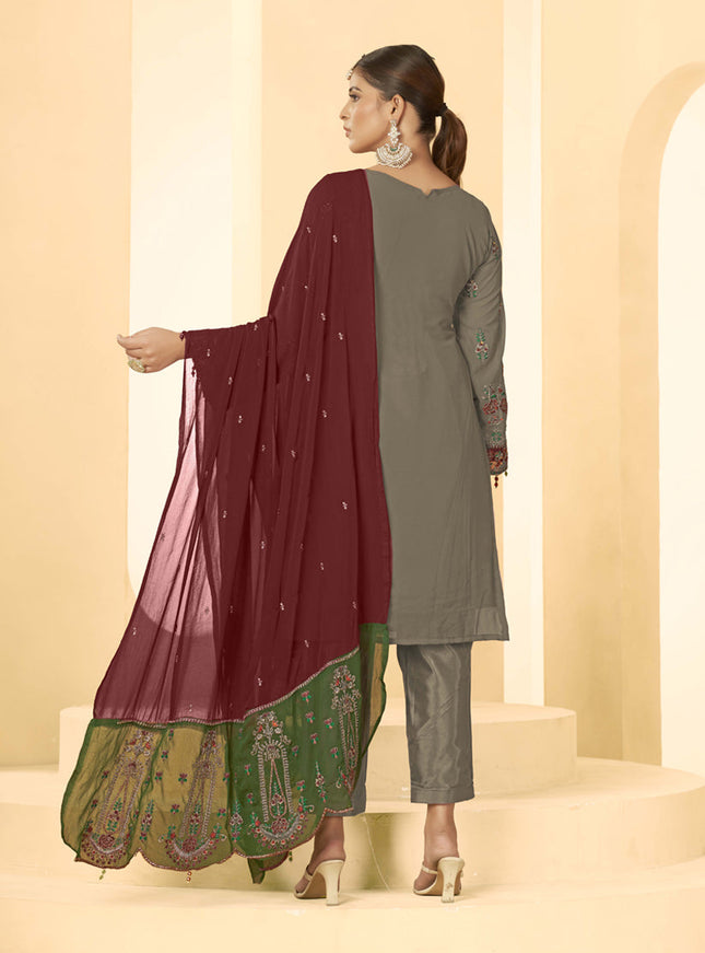 Brown Georgette Embroidered Salwar Kameez Suit