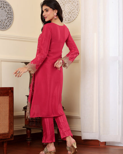 Magenta Chinon Silk Embroidered Pakistani Suits
