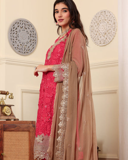 Magenta Chinon Silk Embroidered Pakistani Suits