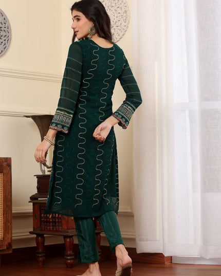 Green Georgette Embroidered Pakistani Suits