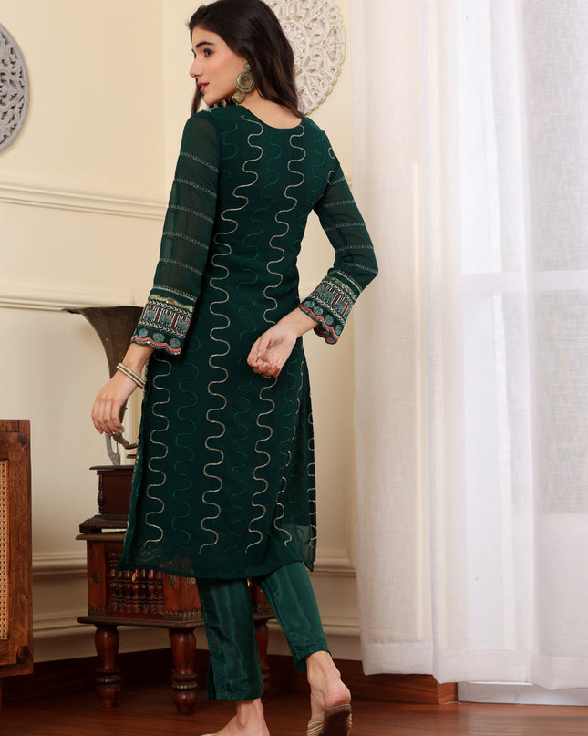 Green Georgette Embroidered Pakistani Suits