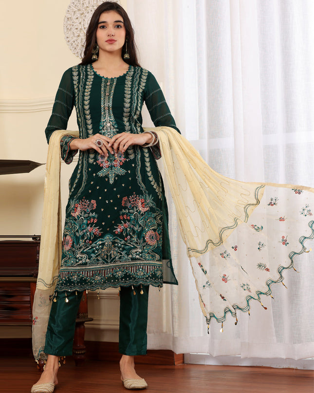 Green Georgette Embroidered Pakistani Suits