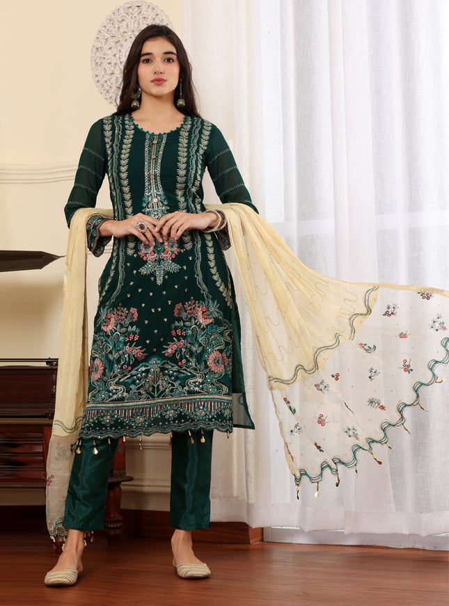 Green Georgette Embroidered Pakistani Suits