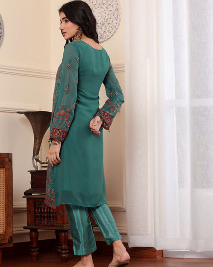 Teal Georgette Embroidered Pakistani Suits