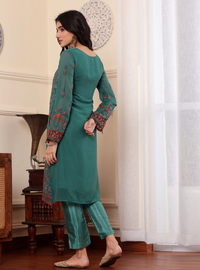 Teal Georgette Embroidered Pakistani Suits