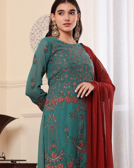 Teal Georgette Embroidered Pakistani Suits