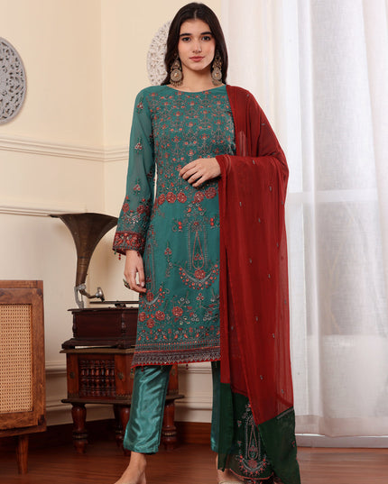 Teal Georgette Embroidered Pakistani Suits