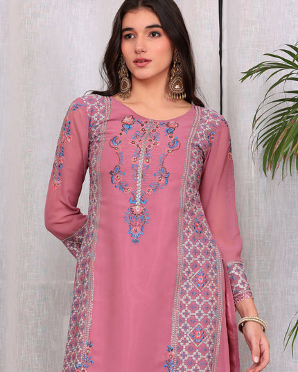 Pink Georgette Embroidered Palazzo Suit