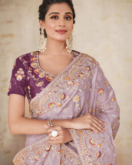 Mauve Heavy Embrodiered Designer Wedding Saree