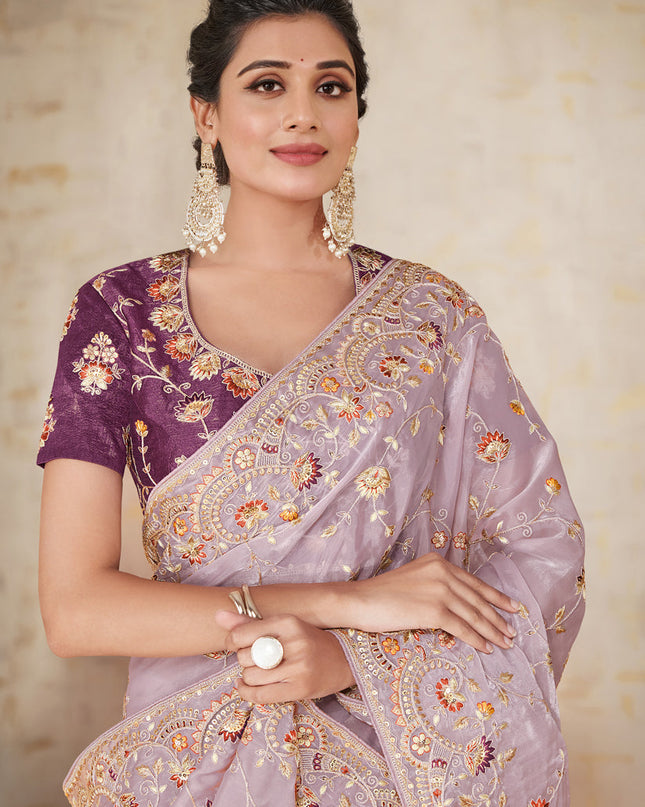 Mauve Heavy Embrodiered Designer Wedding Saree