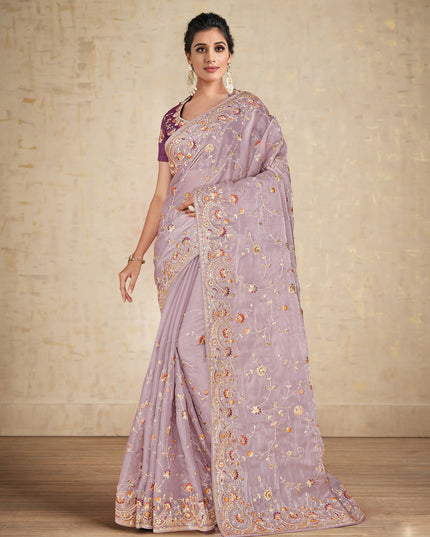 Mauve Heavy Embrodiered Designer Wedding Saree