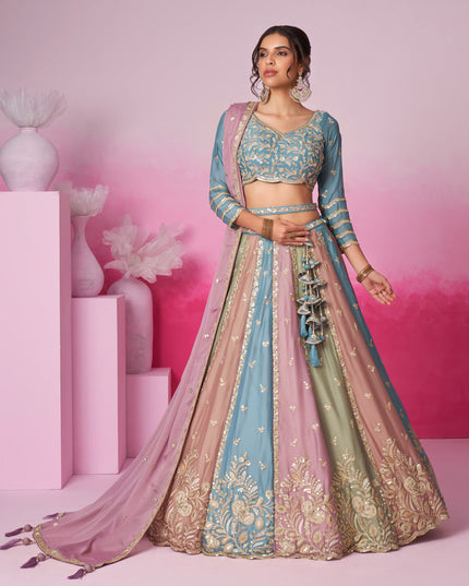 Multicolor Faux Georgette Embroidered Designer Lehenga Choli