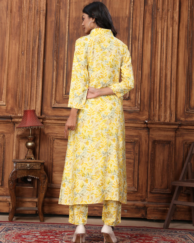 Lemon Yellow Rayon Printed Co-Ord Set