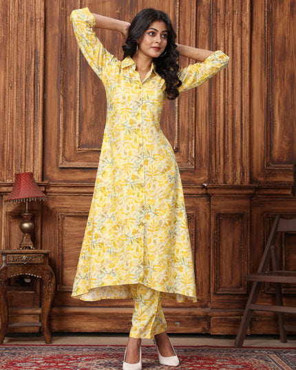 Lemon Yellow Rayon Printed Co-Ord Set