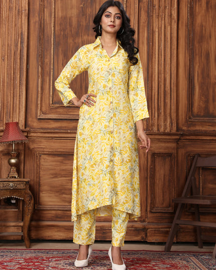 Lemon Yellow Rayon Printed Co-Ord Set