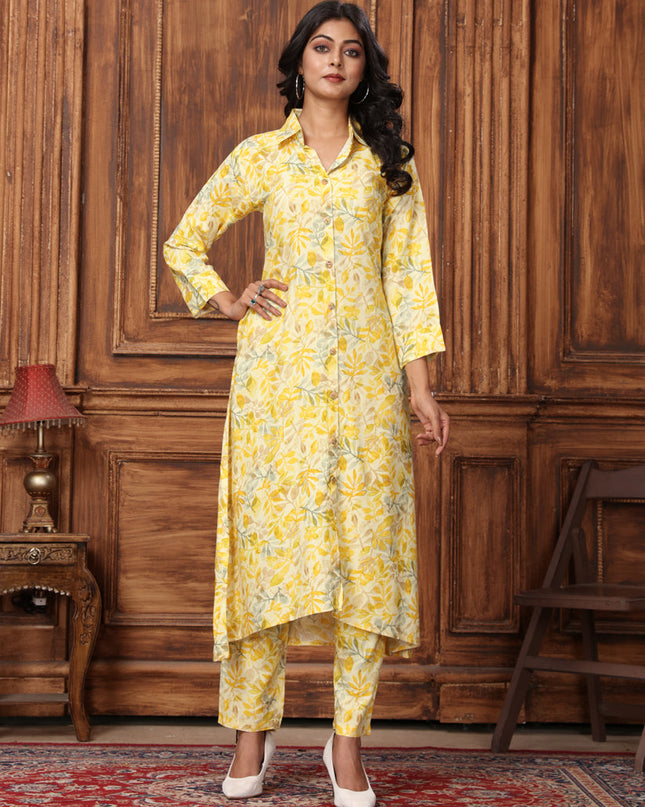 Lemon Yellow Rayon Printed Co-Ord Set
