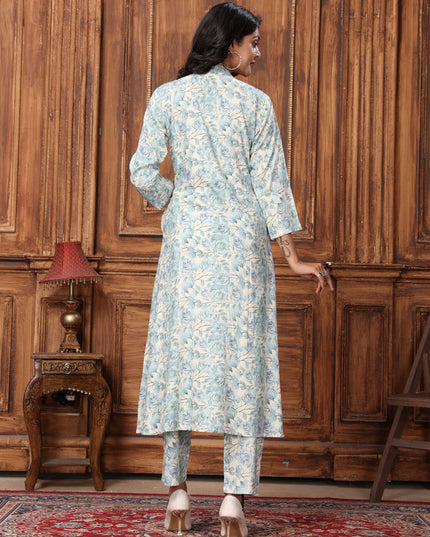 Livid Blue Rayon Printed Co-Ord Set