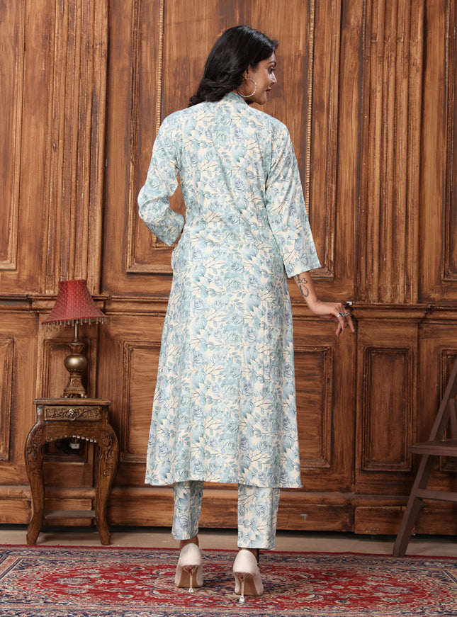 Livid Blue Rayon Printed Co-Ord Set