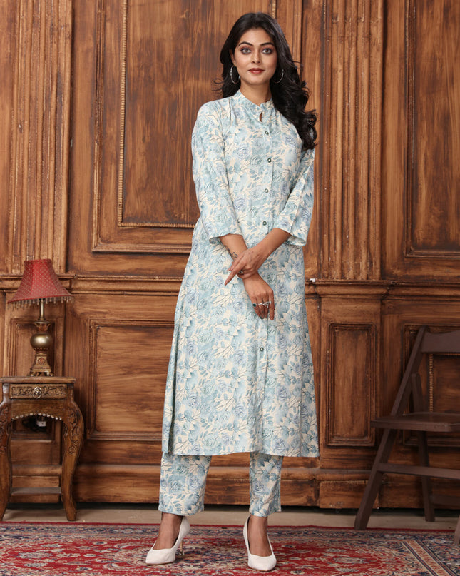 Livid Blue Rayon Printed Co-Ord Set