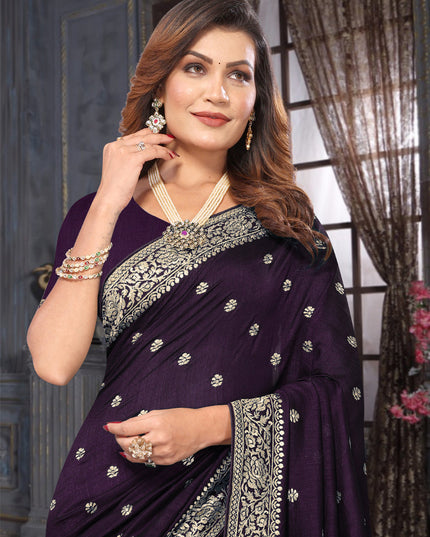 Eggplant Silk Georgette Embroidered Saree