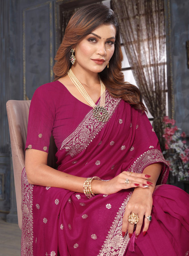 Magenta Silk Georgette Embroidered Saree