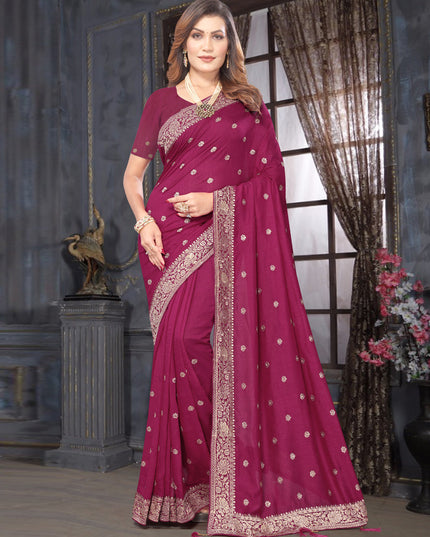 Magenta Silk Georgette Embroidered Saree