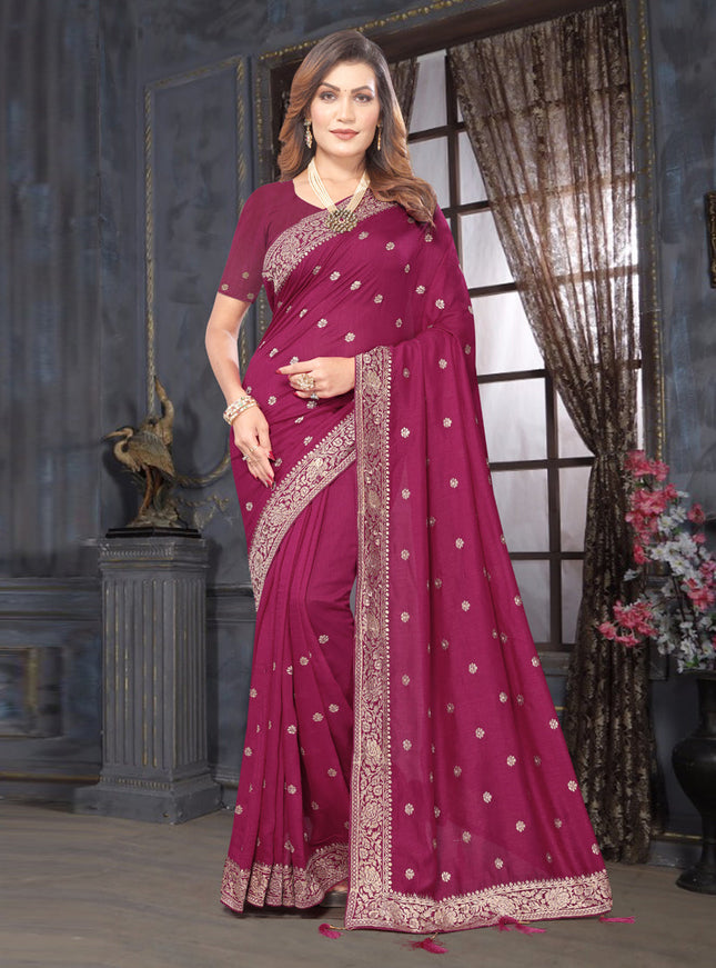 Magenta Silk Georgette Embroidered Saree