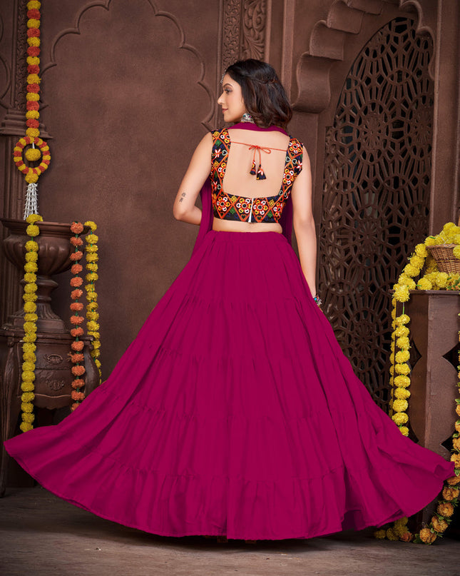 Magenta French Crepe Gamthi Work Navratri Special Chaniya Choli