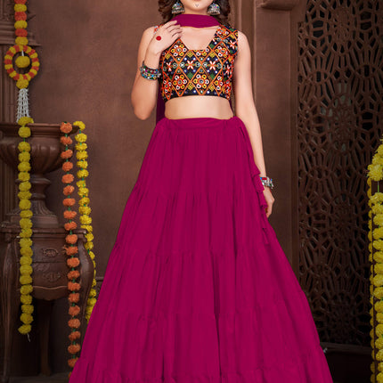 Magenta French Crepe Gamthi Work Navratri Special Chaniya Choli