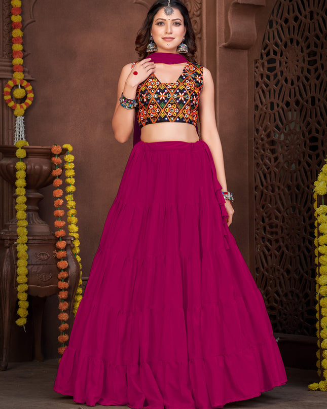 Magenta French Crepe Gamthi Work Navratri Special Chaniya Choli