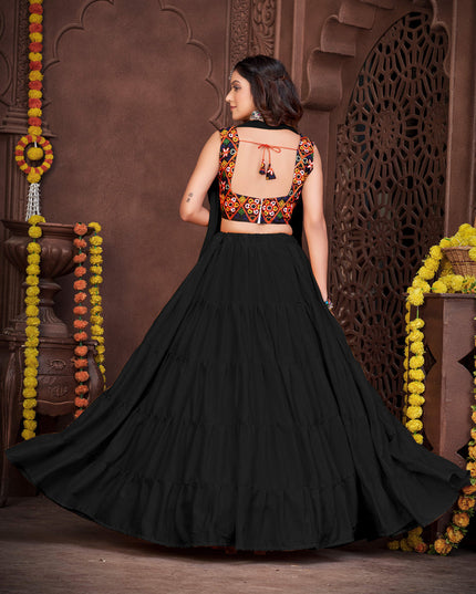 Black French Crepe Gamthi Work Navratri Special Chaniya Choli