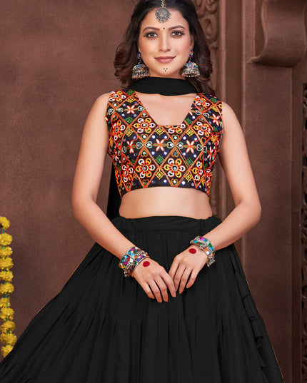 Black French Crepe Gamthi Work Navratri Special Chaniya Choli