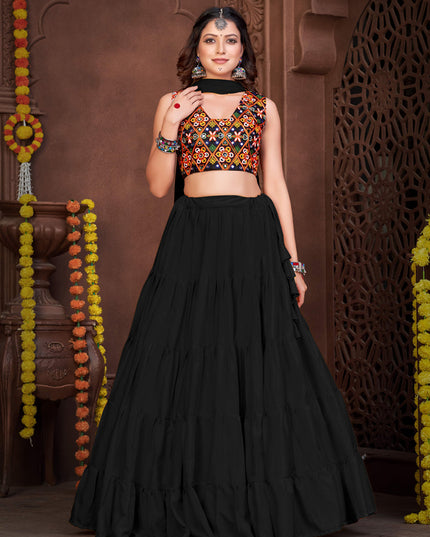 Black French Crepe Gamthi Work Navratri Special Chaniya Choli