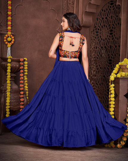 Indigo Blue French Crepe Gamthi Work Navratri Special Chaniya Choli