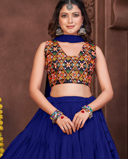 Indigo Blue French Crepe Gamthi Work Navratri Special Chaniya Choli