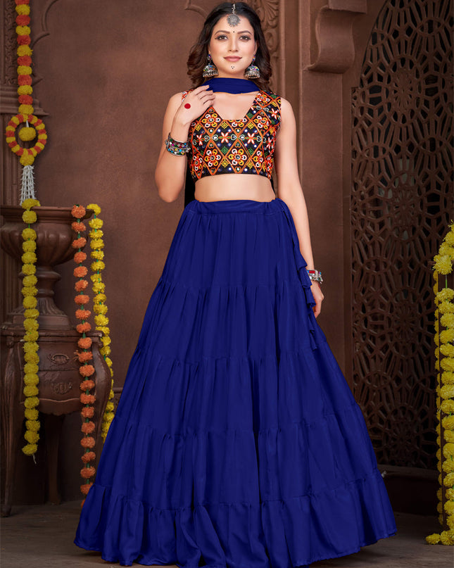Indigo Blue French Crepe Gamthi Work Navratri Special Chaniya Choli