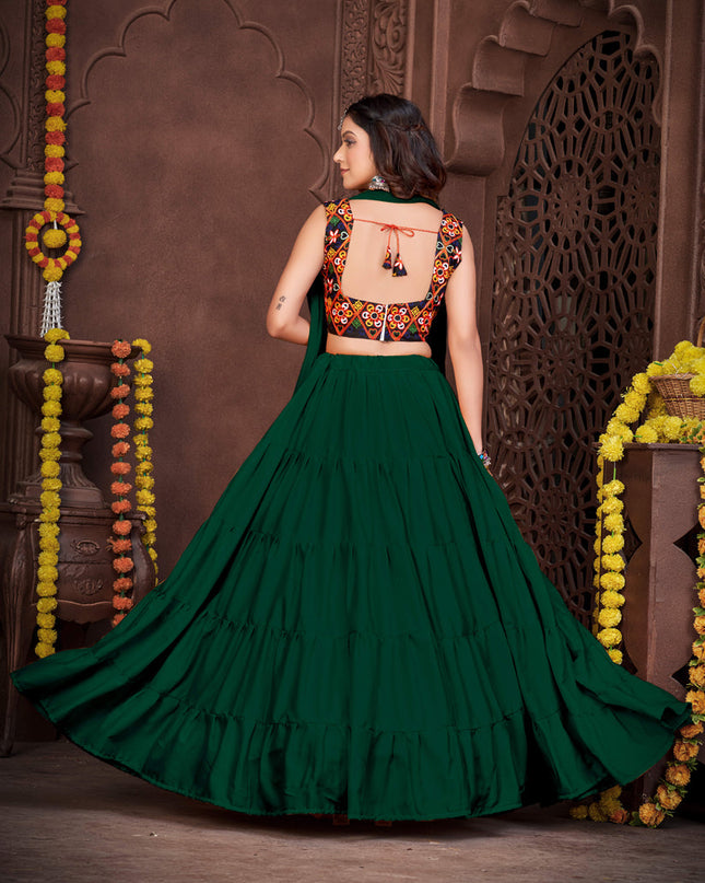 Bottle Green French Crepe Gamthi Work Navratri Special Chaniya Choli