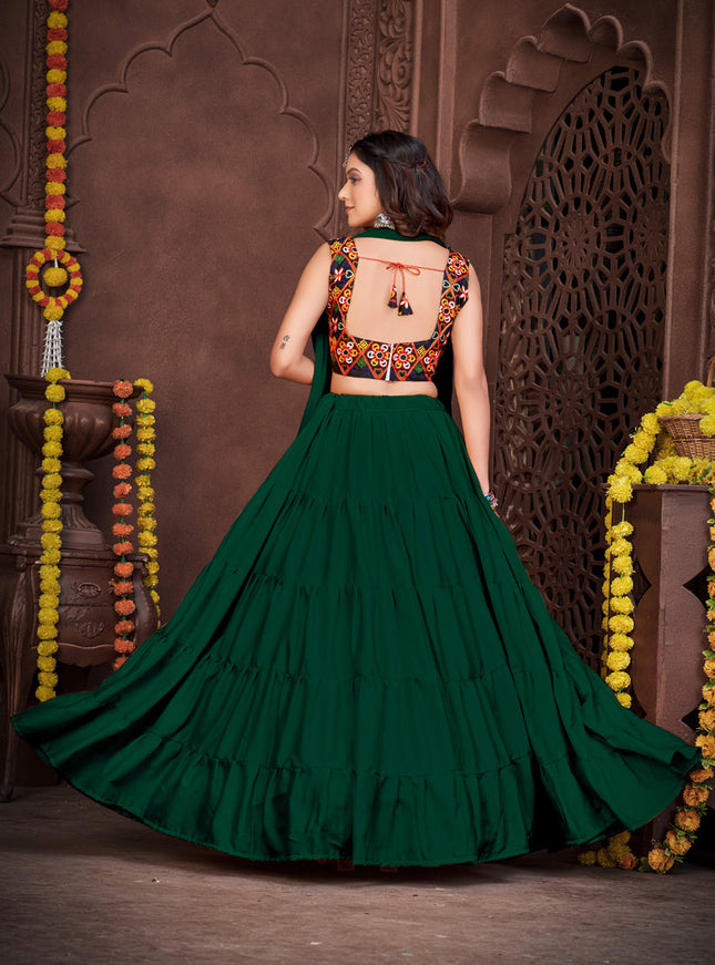 Bottle Green French Crepe Gamthi Work Navratri Special Chaniya Choli