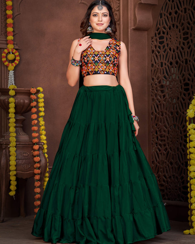 Bottle Green French Crepe Gamthi Work Navratri Special Chaniya Choli
