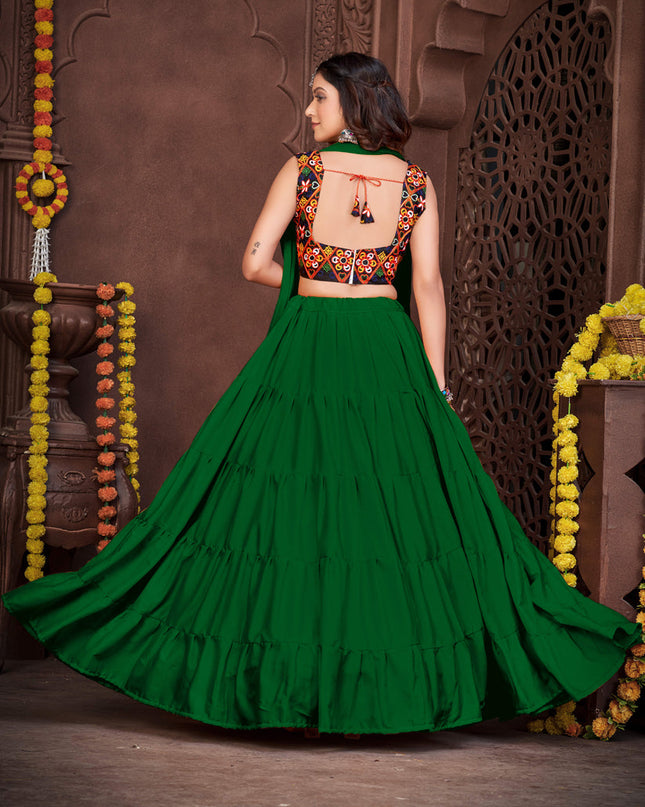 Forest Green French Crepe Gamthi Work Navratri Special Chaniya Choli
