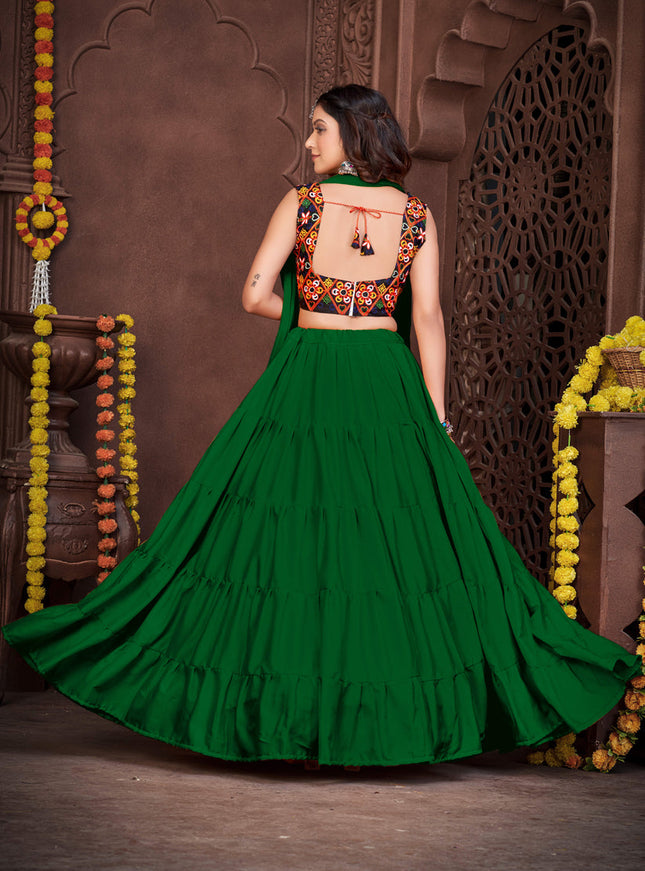 Forest Green French Crepe Gamthi Work Navratri Special Chaniya Choli