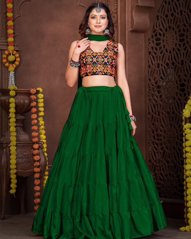 Forest Green French Crepe Gamthi Work Navratri Special Chaniya Choli