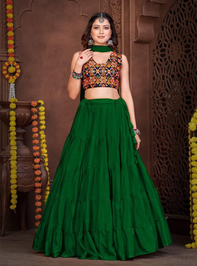 Forest Green French Crepe Gamthi Work Navratri Special Chaniya Choli