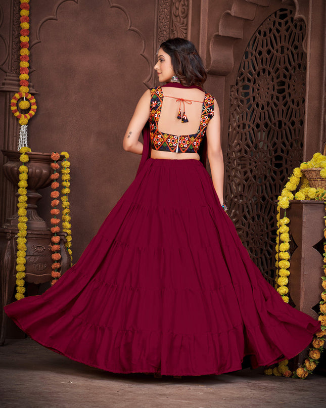 Maroon French Crepe Gamthi Work Navratri Special Chaniya Choli
