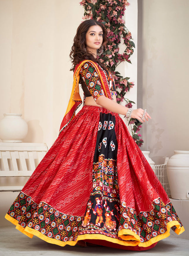 Hot Red Cotton Silk Navratri Special Chaniya Choli
