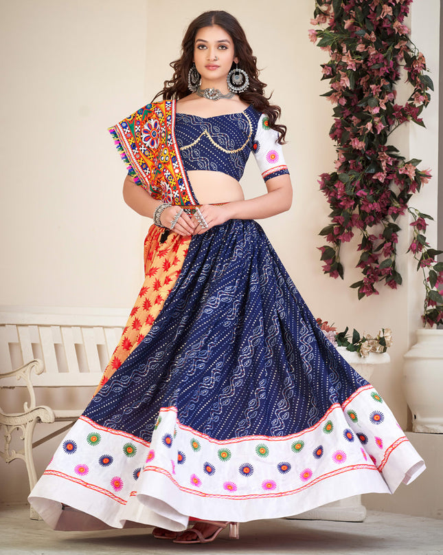 Navy Blue Cotton Silk Navratri Special Chaniya Choli