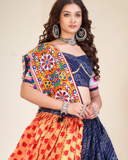 Navy Blue Cotton Silk Navratri Special Chaniya Choli