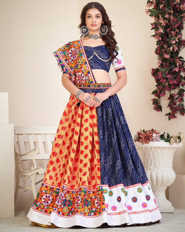 Navy Blue Cotton Silk Navratri Special Chaniya Choli